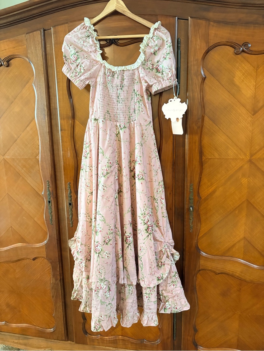 NWT Lacemade Vintage-Inspired Pink Floral Midi Dress with Ruffle Details size M - Picture 7 of 11